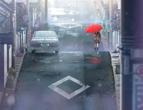 Aozaki Aoko Umbrella Schoolgirls Street Anime Manga Anime Girls