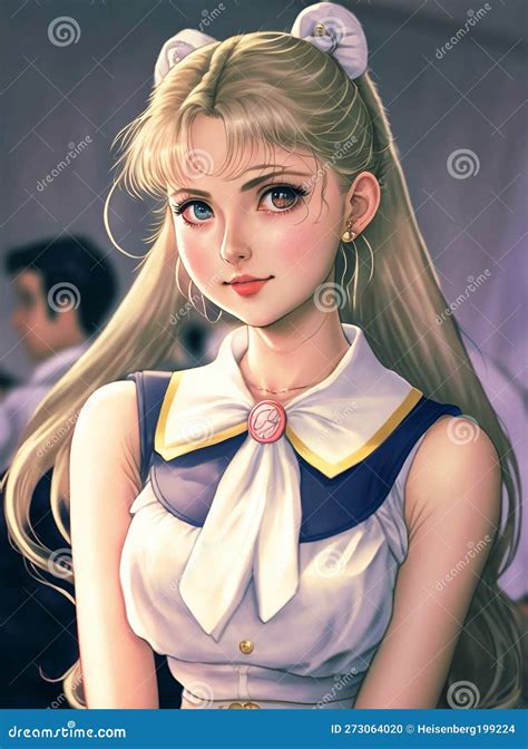 Cute Anime Girl With Beautiful Eyes Digital Art Stock Illustration