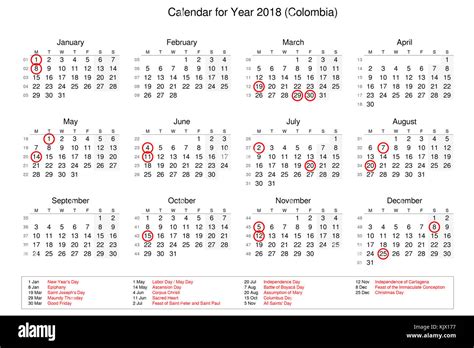 Calendario Del Año 2018 Con Festivos Y Festivos Para Colombia