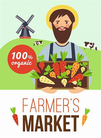 Farmers Market Poster Organic Background Vector Flat