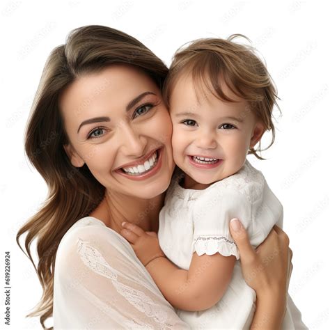 Portrait Of Happy Mother Embracing Her Baby Girl Over White Transparent