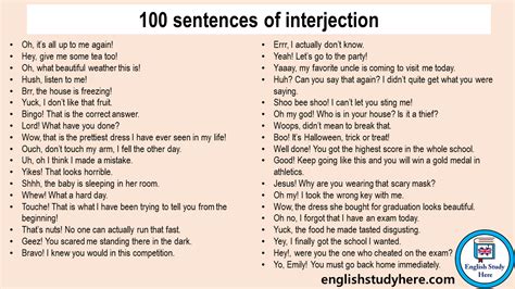 100 Sentences Of Interjection English Study Here