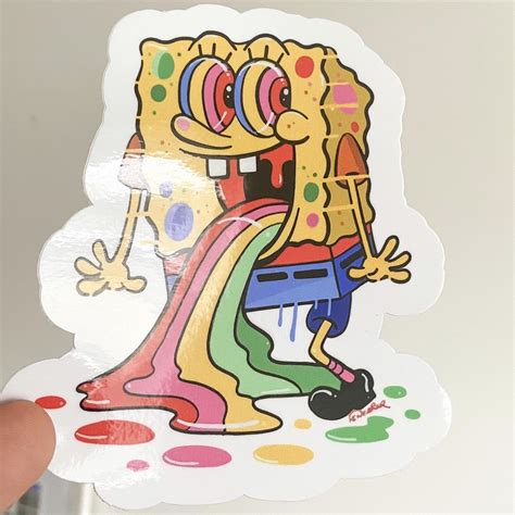 Trippy Glossy Sponge Bob Sticker Large Designs By Depop