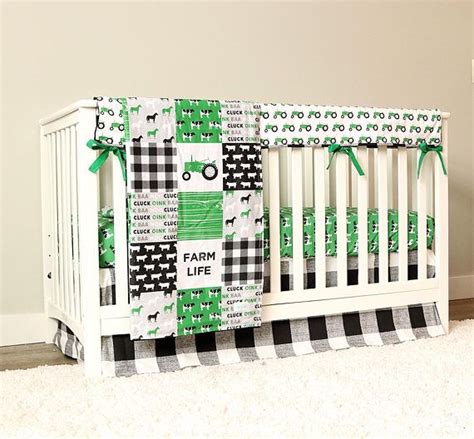 Pin on my wish list. Farm Crib Bedding, Green Baby Boy Crib Set, Black Plaid ...