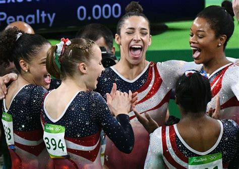 Gymnastics At The Rio Olympics Team Usa Celebrates During The Womens Team Finals