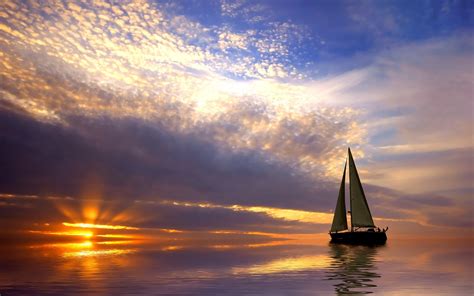 Sailing Ship Boat Sky Sunlight Sea Clouds