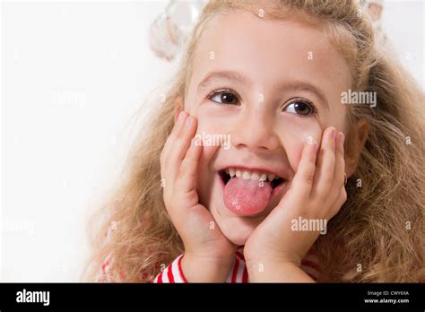 Cheerful Little Girl Smile White Isolated Stock Photo Alamy