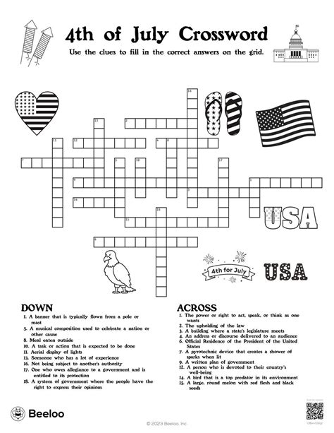 4th Of July Crossword Beeloo Printable Crafts And Activities For Kids