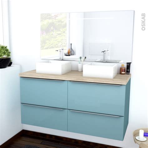 30 élégant meuble vasque salle de bain conforama suggestions. Ensemble salle de bains Meuble KERIA Bleu Plan de toilette Hosta Double vasque Miroir lumineux ...