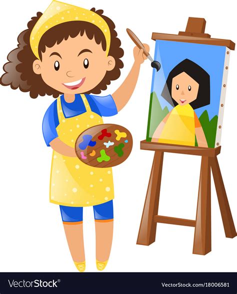 Female Painter Painting On Canvas Royalty Free Vector Image