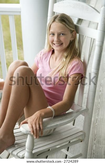 Caucasian Preteen Girl Sitting Rocking Chair ภาพสต็อก 2724289