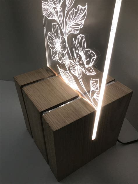 Terra Floral Charme Lampada Wooden Lamp And Plexiglass With Etsy