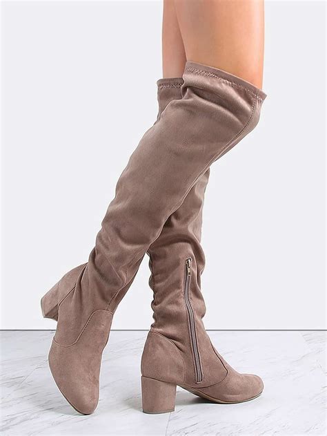 Faux Suede Knee High Boots Taupe Sheinsheinside
