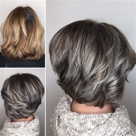 Just for men's touch of gray dye comes in numerous colors and a nifty comb applicator to help target your roots. Makeover: Gray Blending + Asymmetrical Bob | Gray hair highlights, Blending gray hair ...