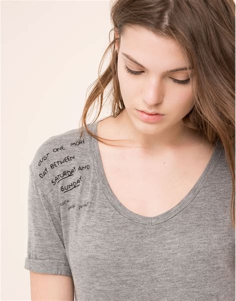 Grey Loose Neck T Shirt With Embroidered Detail New Products New