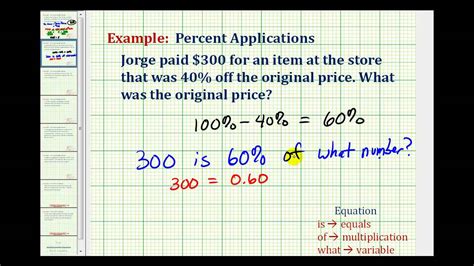 Ex Find The Original Price Given The Discount Price And Percent Off Youtube