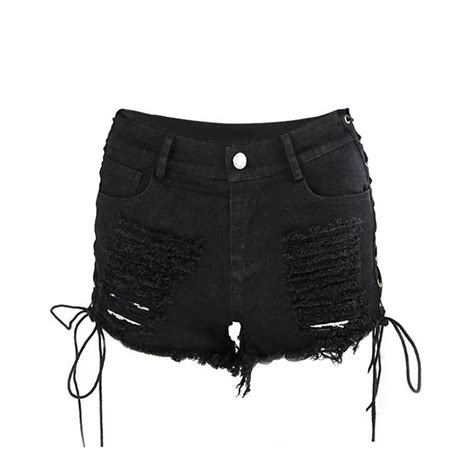 Summer Women Denim Ripped Shorts High Waist Tassel Elastic Lace Up Ban Shop New Look