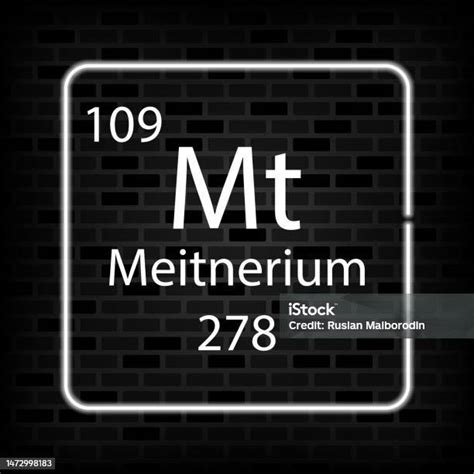 Simbol Neon Meitnerium Unsur Kimia Dari Tabel Periodik Ilustrasi Vektor