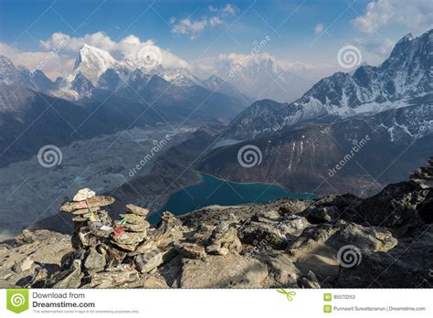 Beautiful Landscape On Top Of Gokyo Ri Everest Region Nepal Stock