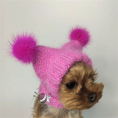Pink Knitted Dog Hats Dog Pom Pom Hat Puppy Hat Caps For Etsy Puppy
