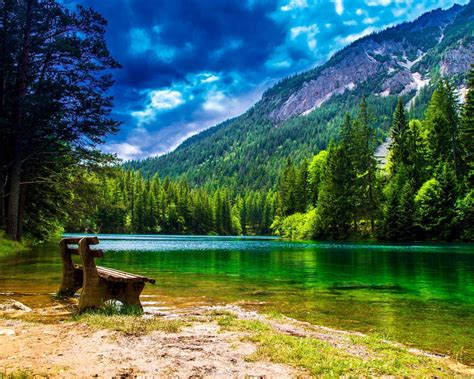 Wonderful Mountain Landscape With Green Pine Forest Green Turquoise