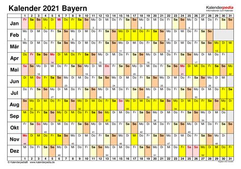 Mo di mi do fr sa so. Kalender 2021 Bayern: Ferien, Feiertage, Excel-Vorlagen