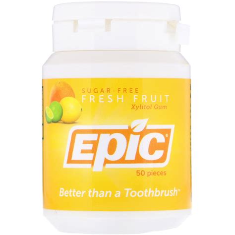 Products sweetened with xylitol create an dental defense system brand; Epic Dental, Xylitol Gum, Sugar-Free, Fresh Fruit, 50 ...