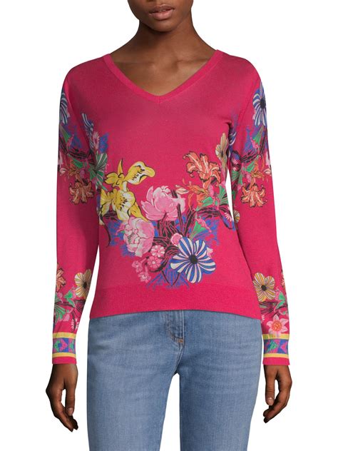 Etro Tropical Floral Print Sweater Pink 46 10 Floral Print