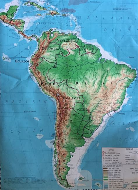 Vintage Physical Map Of The South American Continent School Etsy