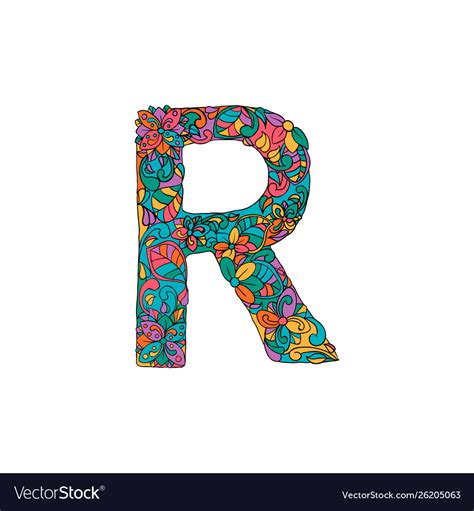 Colorful Ornamental Alphabet Letter R Font Vector Image