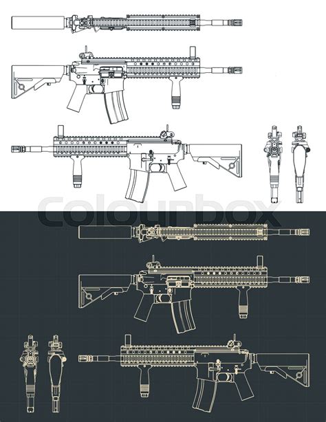 Assault Rifle Blueprints Stock Vector Colourbox