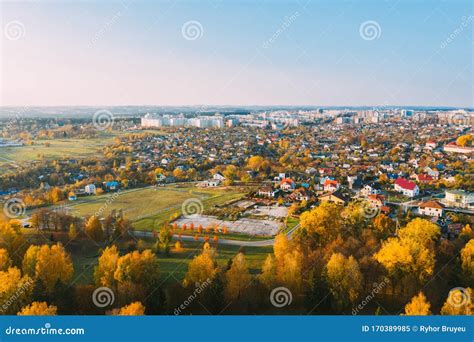 Grodno Belarus Aerial Bird`s Eye View Of Hrodna Cityscape Skyline
