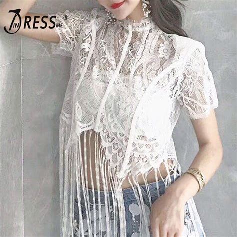 Indressme Sexy Tassels Hollow Out Floral Lace Women Cropped Top Fashion