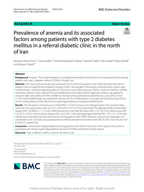 Pdf Prevalence Of Anemia And Its Associated Factors Among Patients