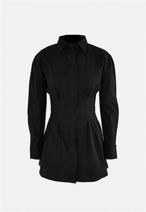 Black Pleated Waist Shirt Dress Missguided Ireland