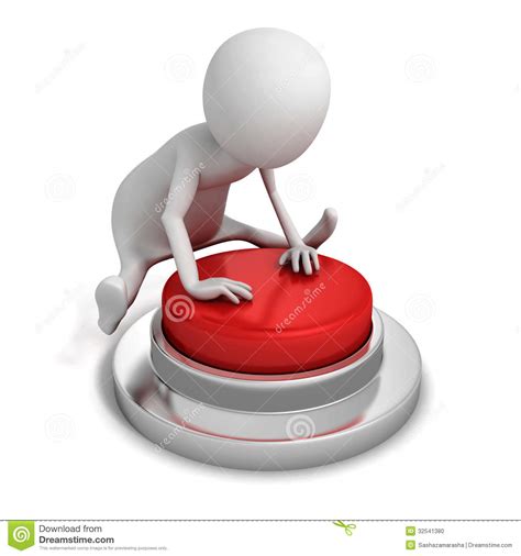 3d Person Pushing A Red Button In Jump Stock Photo Image 32541380