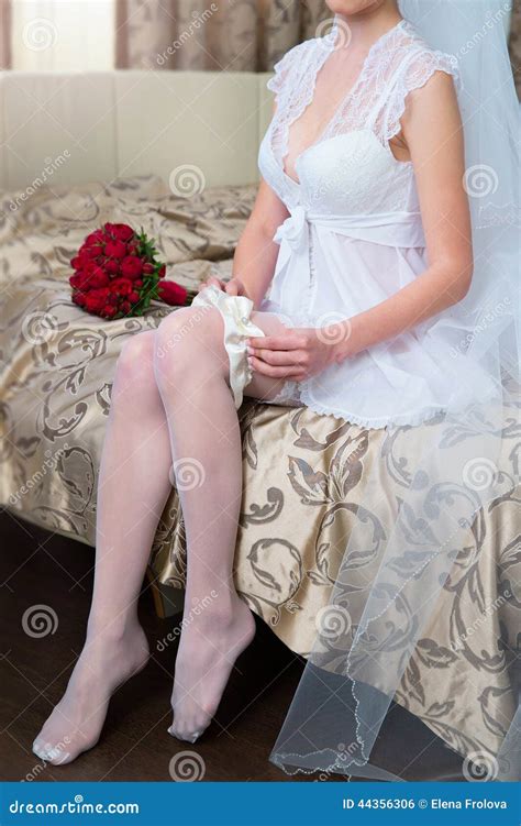 Bride Dresses Garter On The Leg Picture Of Beautiful Female Bar Stock