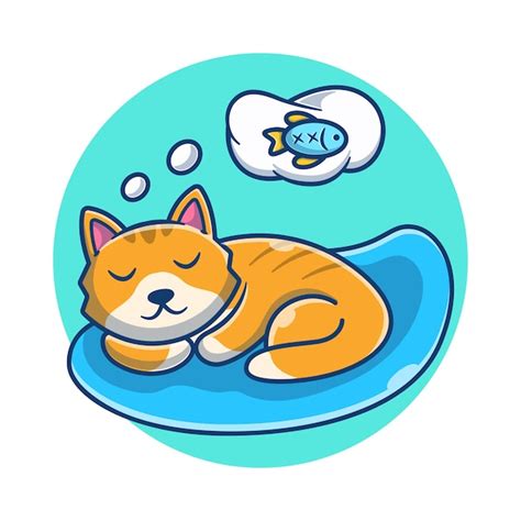 Premium Vector Cute Cat Sleeping And Dreaming Fish Cartoon Cat Icon