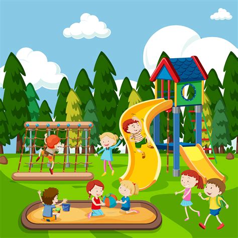 Kids Playing On Playground 293827 Vector Art At Vecteezy