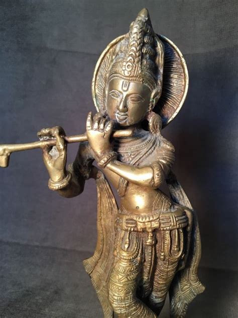 11 Beautiful Brass Hindu God Krishna Statue Playing Bansuri Flute
