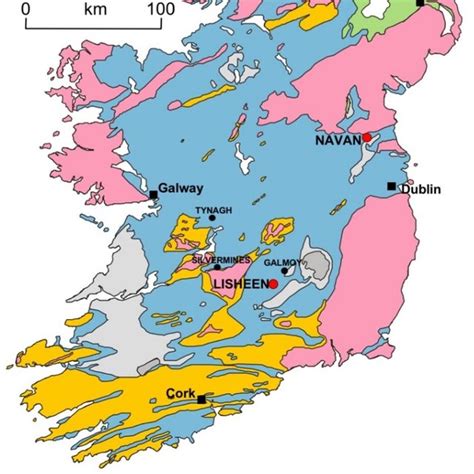 Simplified Geological Map Of Ireland Including The Location Of The