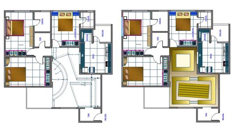 3 Bedroom House Plan With Ceiling Design Autocad Drawing Cadbull