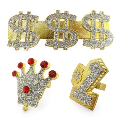 Buy Adults Hip Hop Rapper Gold Bling Rings Dollar Crown Number One
