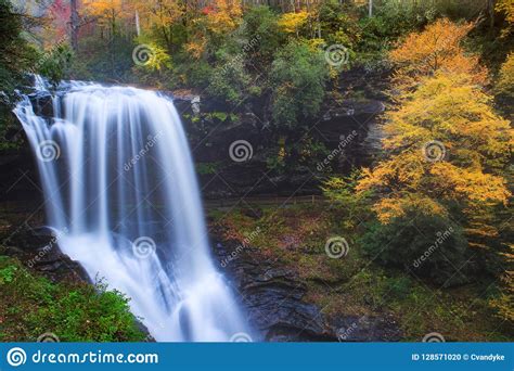North Carolina Waterfall With Autumn Color Stock Photo Image Of