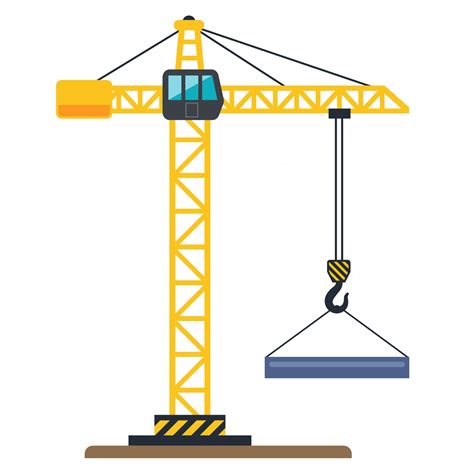 A Construction Yellow Crane Lifts A Load Flat Vector Illustration