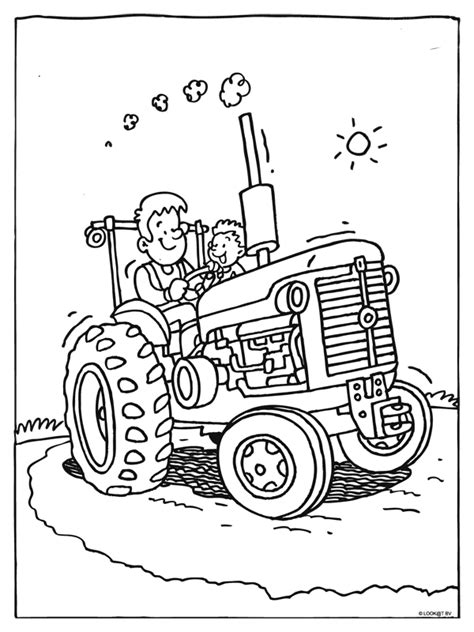 Kleurplaat Tractor met boer Kleurplaten.nl