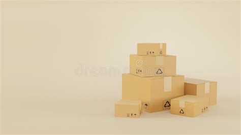 3d Render Of Pile Of Stacked Realistic Cardboard Brown Delivery Boxes