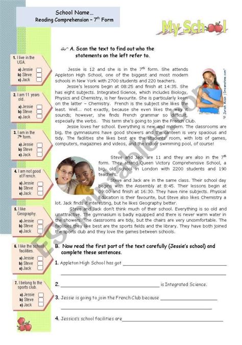 Esl Reading Comprehension Worksheet Reading Comprehension Exercises