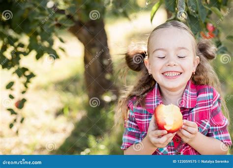 Girl With Apple In The Apple Orchard Stock Image Image Of Child