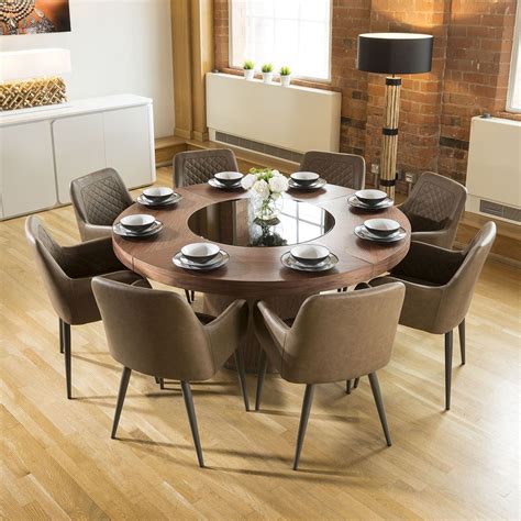 A classic round table, the amiens table fits any mid century modern space, perfect for any space, dining, work, or open plan. Large Walnut Round 1.6m Dining Table + 8 x Antique Brown ...
